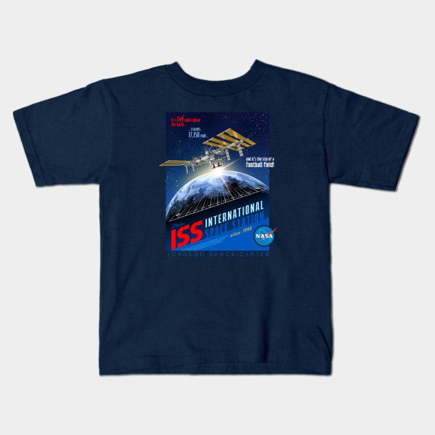 NASA ISS Space Station Johnson Space Center Retro Shirt Kids T-Shirt by Blake Dumesnil Designs